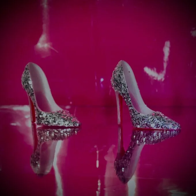 Glittery Silver Pumps with Magenta Pink Soles and Silver Heels for Barbie