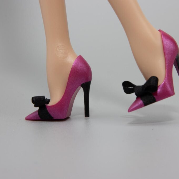 Pink Tourmaline Pumps With Silk Black Bows For Barbie And East 59th Dolls