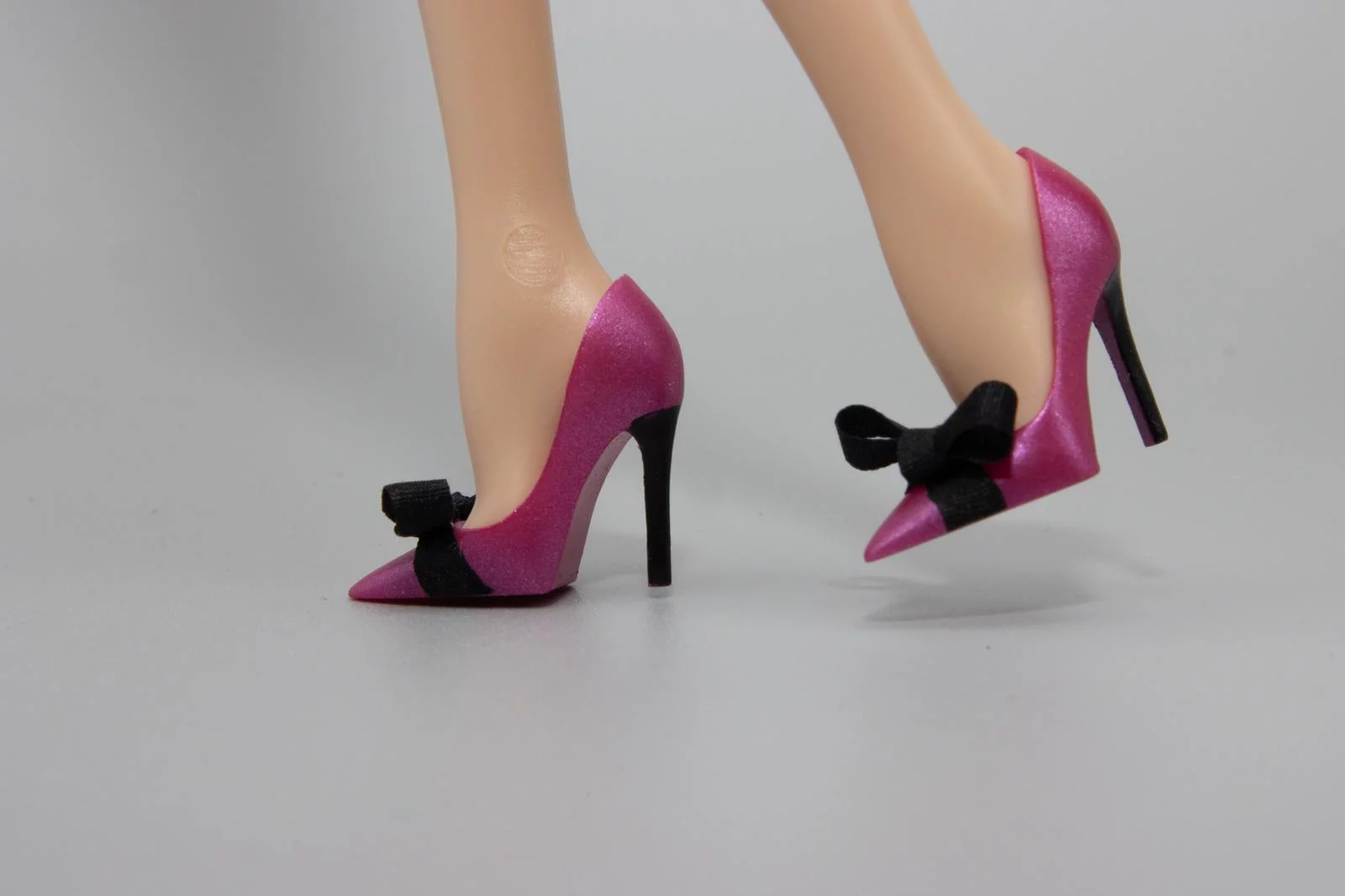 Pink Tourmaline Pumps with Silk Black Bows for Barbie and East 59th Dolls