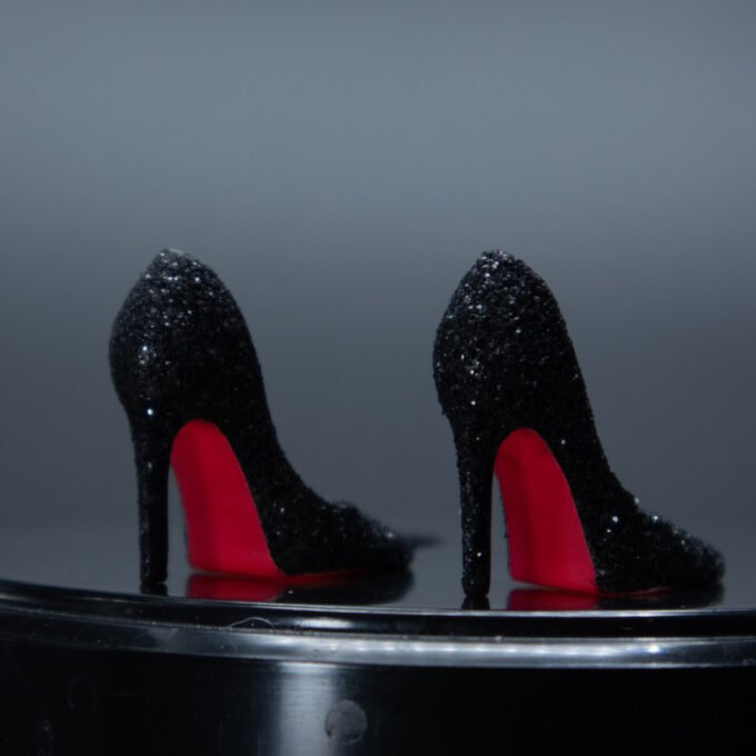 Glittery Black Pumps With Red Soles For Barbie