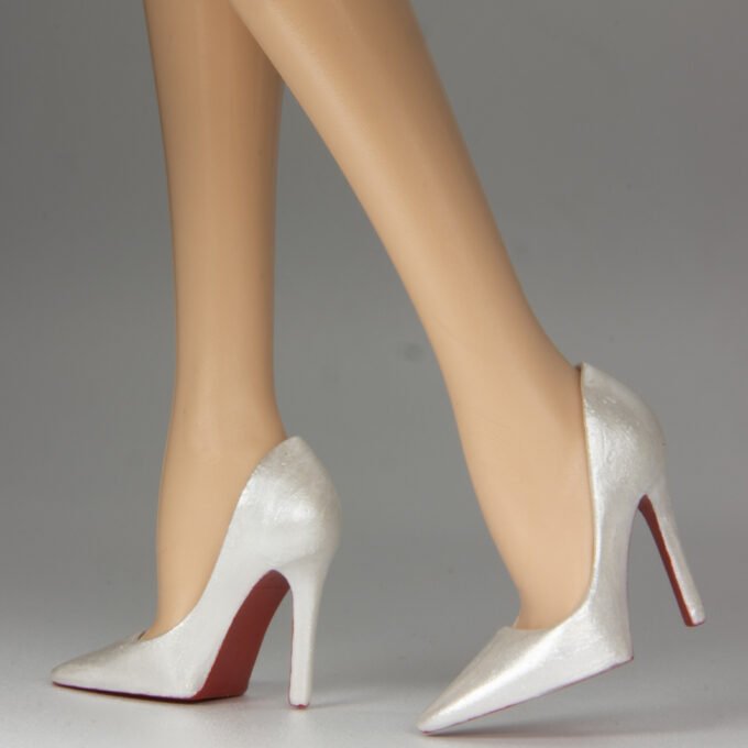 Pearl White Pumps With Red Soles For Barbie