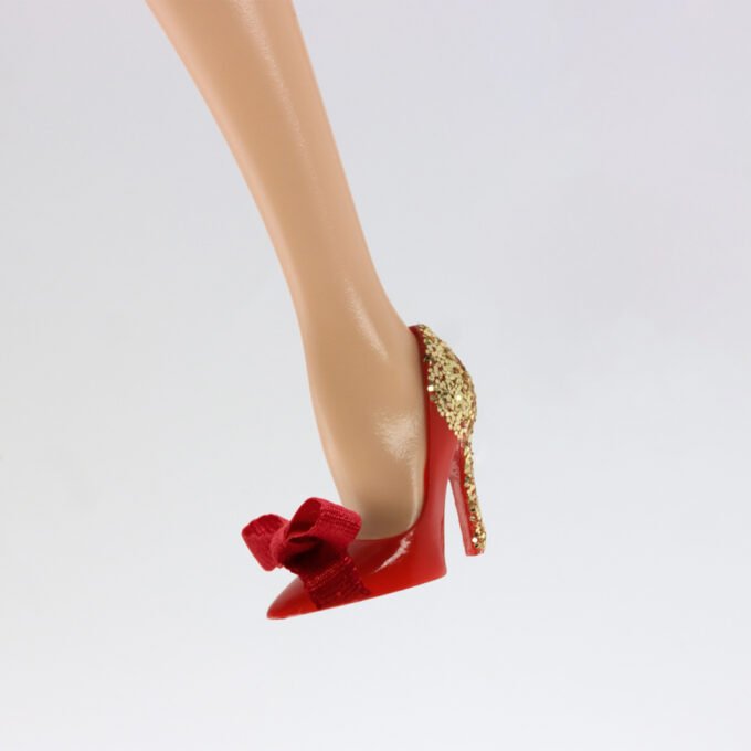 Red Pumps With Silk Red Bows And Glittery Gold Heels For Barbie