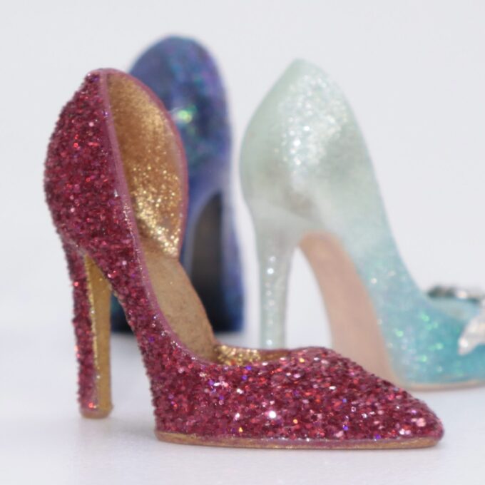 Ruby Glittery Pumps With Golden Soles For Barbie